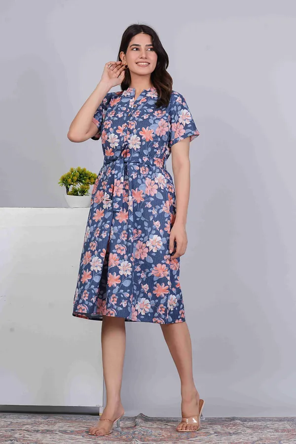 Blue_Flower_Printed_Belted_Tiered_Cotton_Fit_&_Flare_Ethnic_Dress