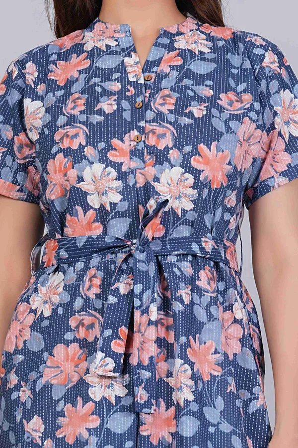 Blue_Flower_Printed_Belted_Tiered_Cotton_Fit_&_Flare_Ethnic_Dress