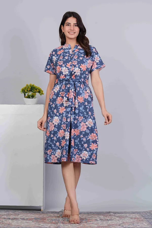 Blue_Flower_Printed_Belted_Tiered_Cotton_Fit_&_Flare_Ethnic_Dress
