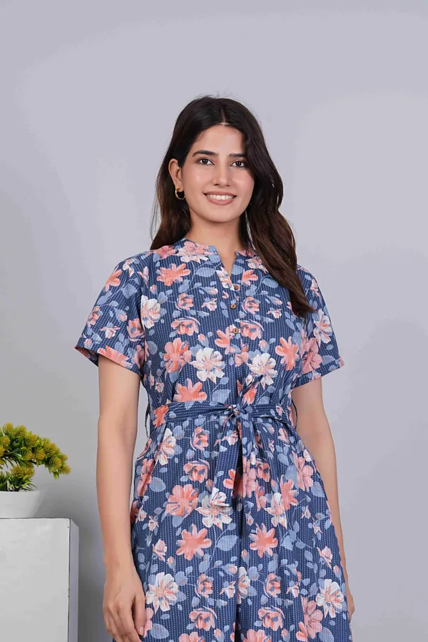 Blue_Flower_Printed_Belted_Tiered_Cotton_Fit_&_Flare_Ethnic_Dress