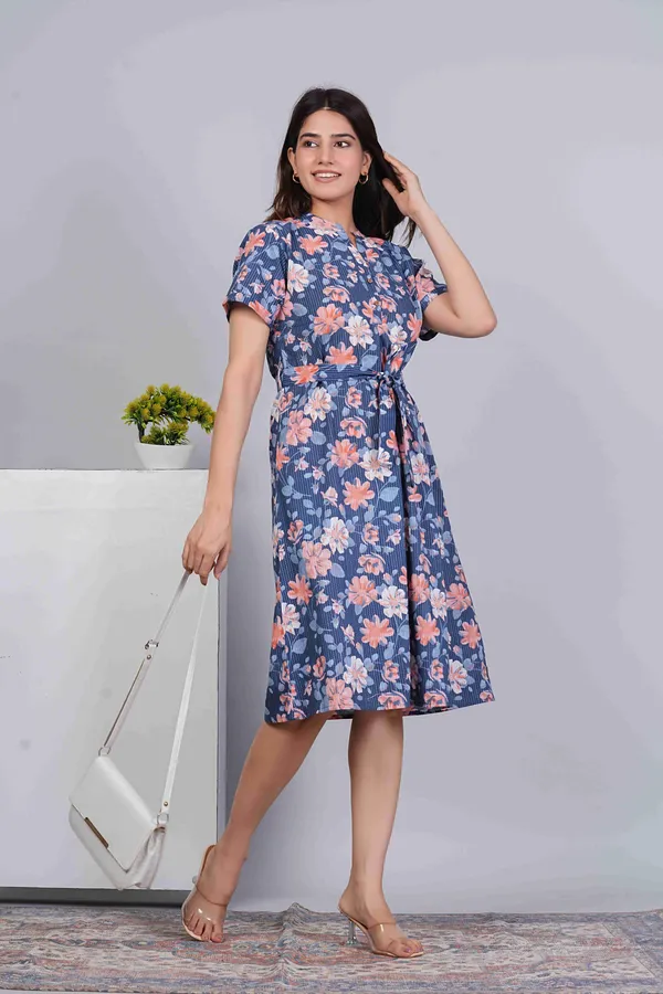 Blue_Flower_Printed_Belted_Tiered_Cotton_Fit_&_Flare_Ethnic_Dress