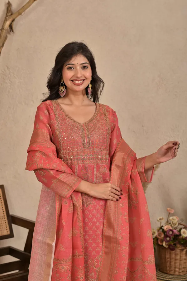 Women_Regular_Fit_Ethnic_Motifs_Pure_Shimmer_Kurta,_Trousers_&_Dupatta_Set