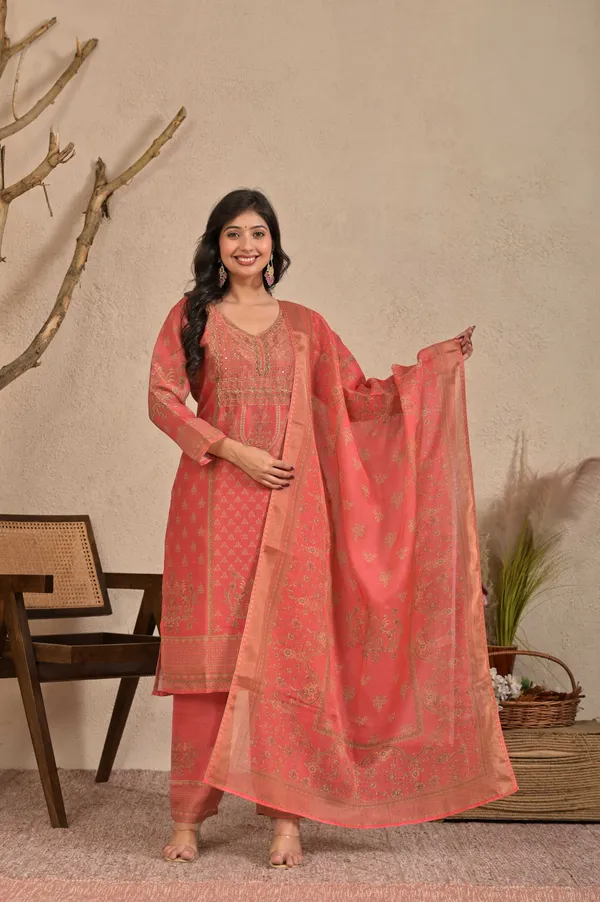 Women_Regular_Fit_Ethnic_Motifs_Pure_Shimmer_Kurta,_Trousers_&_Dupatta_Set