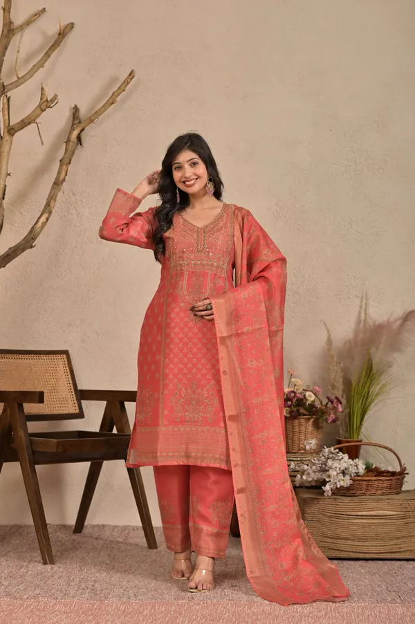 Women_Regular_Fit_Ethnic_Motifs_Pure_Shimmer_Kurta,_Trousers_&_Dupatta_Set
