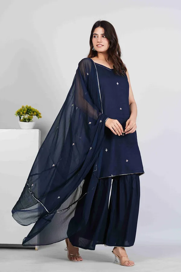 Navy_Blue_Floral_Embroidered_Kurta_Set_For_Women