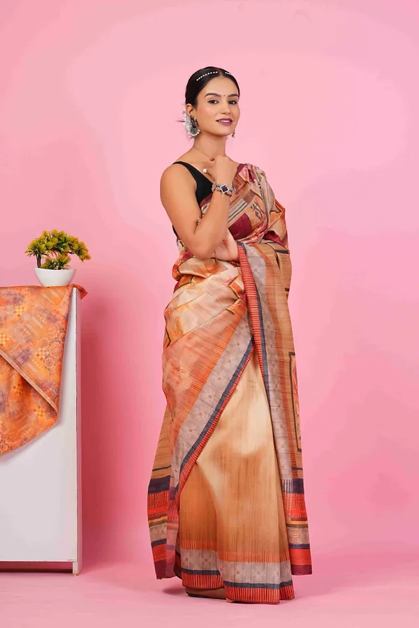 Women_Brown_Geometric_Printed_Saree_with_Blouse