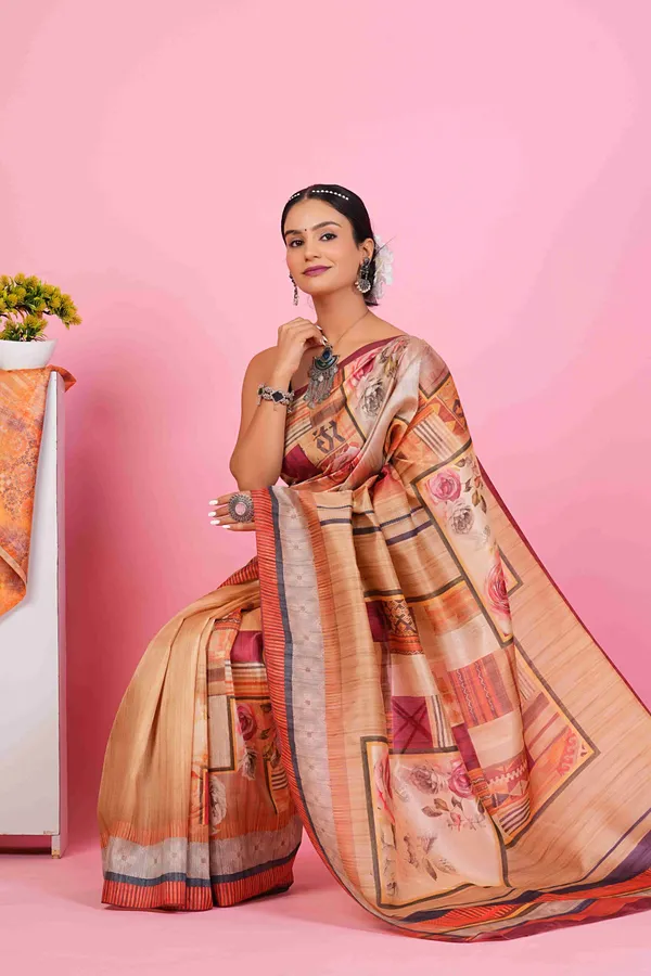 Women_Brown_Geometric_Printed_Saree_with_Blouse