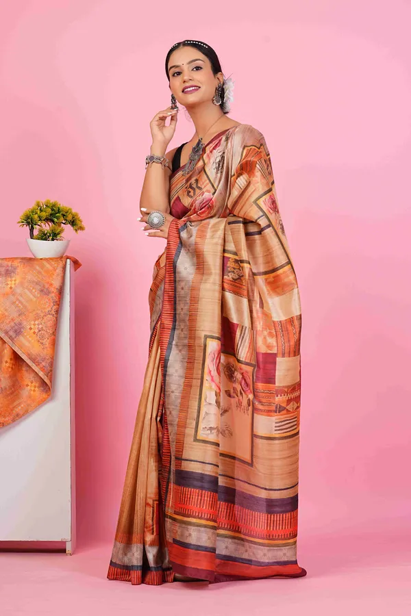 Women_Brown_Geometric_Printed_Saree_with_Blouse