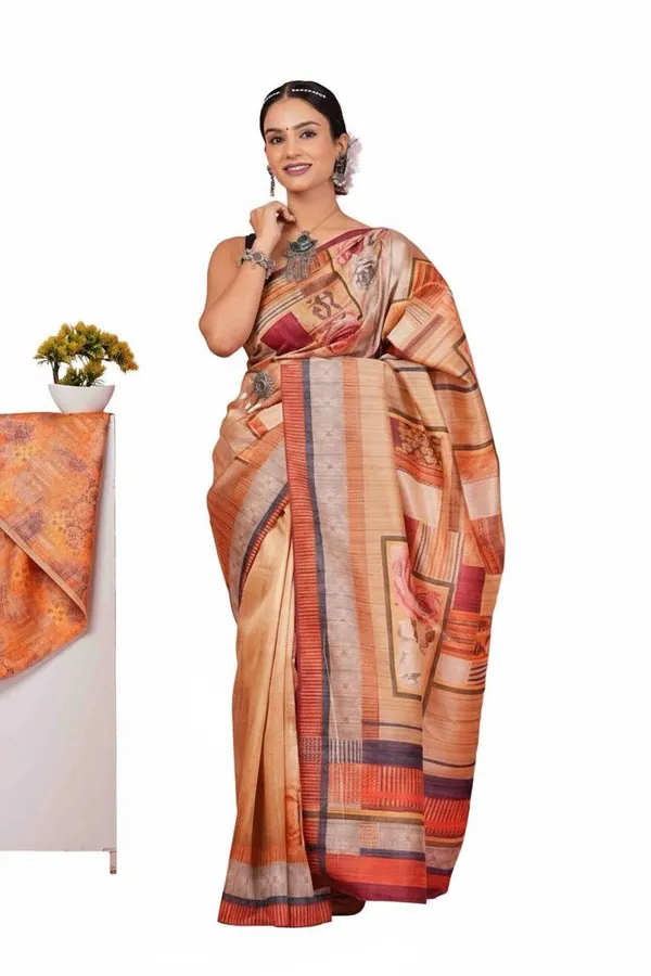 Women_Brown_Geometric_Printed_Saree_with_Blouse