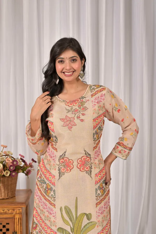 Cream_Ethnic_Motifs_Linen_Printed_Kurta_&_Palazzo_Set_for_Women