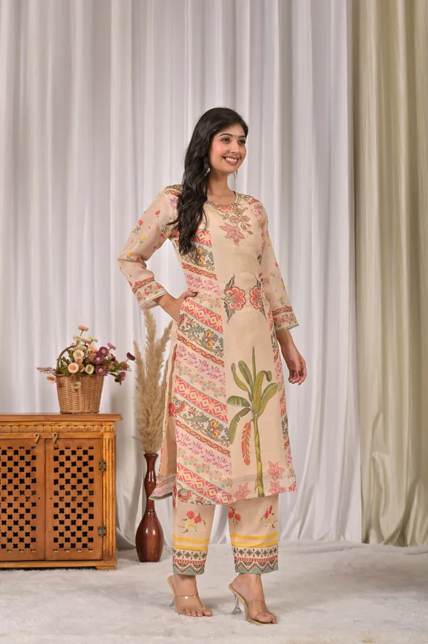 Cream_Ethnic_Motifs_Linen_Printed_Kurta_&_Palazzo_Set_for_Women