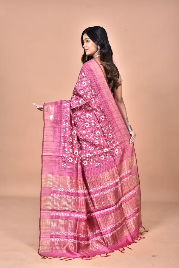 Pink_Tassar_Silk_Saree_with_Hand_Block_Print