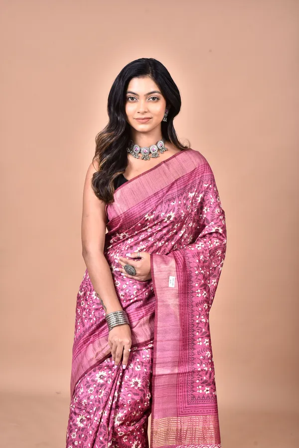 Pink_Tassar_Silk_Saree_with_Hand_Block_Print