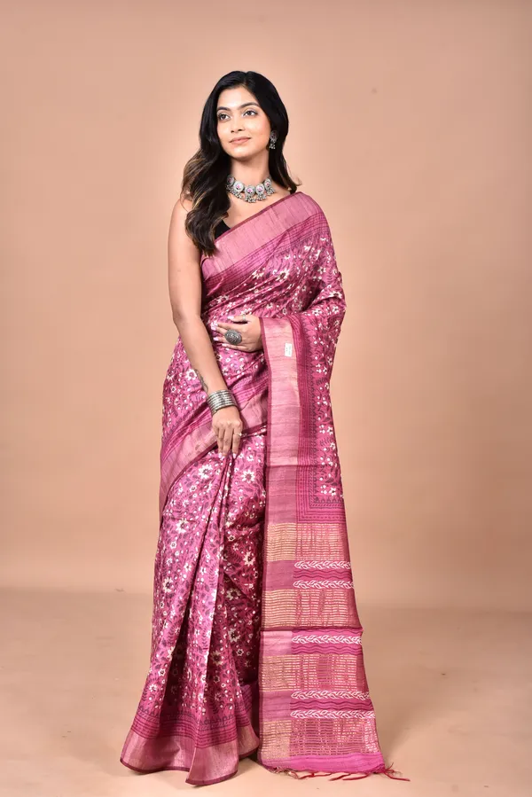 Pink_Tassar_Silk_Saree_with_Hand_Block_Print