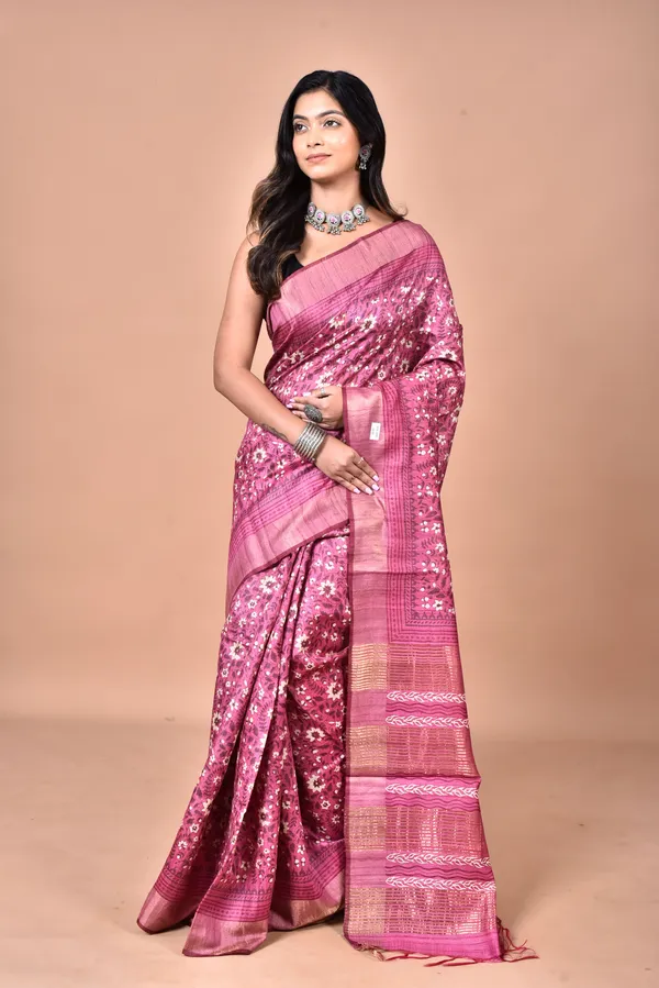 Pink_Tassar_Silk_Saree_with_Hand_Block_Print