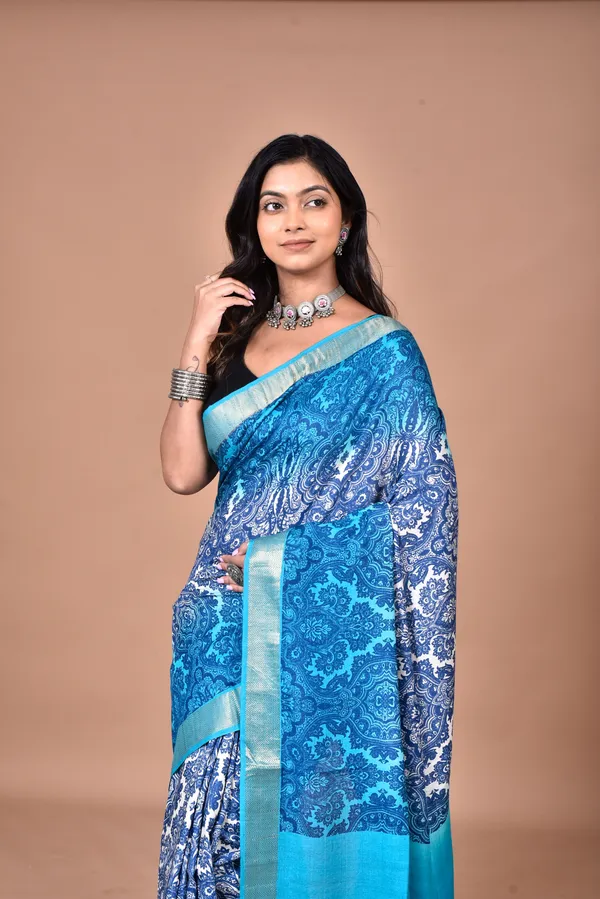 Blue__Tassar_Moonga_Saree_with_Hand_Screen_Print