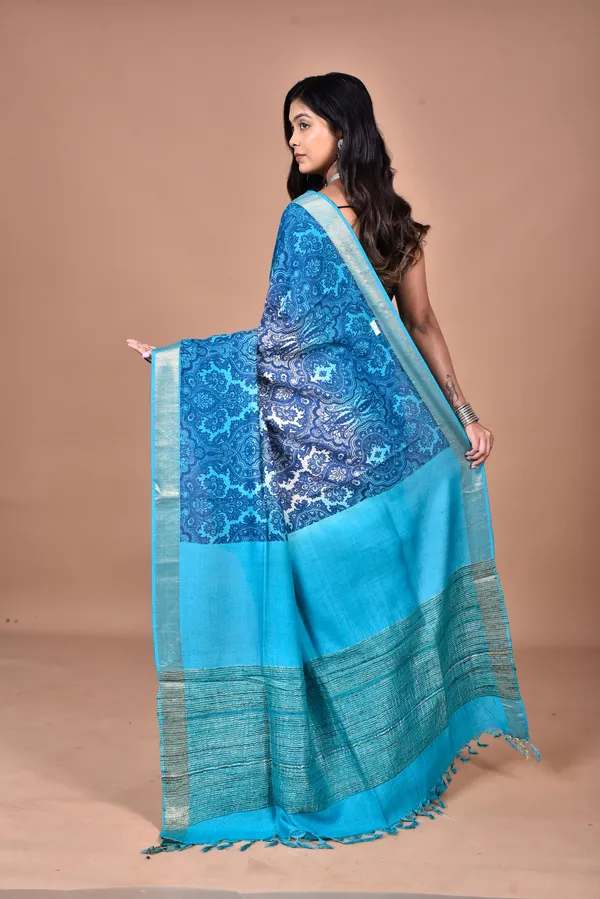 Blue__Tassar_Moonga_Saree_with_Hand_Screen_Print