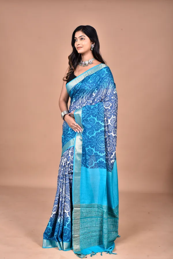 Blue__Tassar_Moonga_Saree_with_Hand_Screen_Print