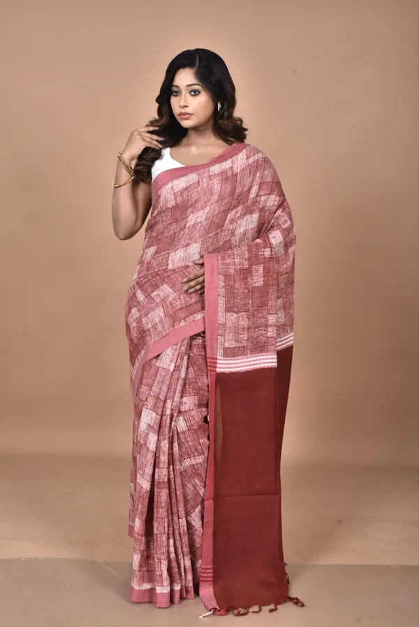 Red_Organic_Cotton_Saree_with_Hand_Screen_Print
