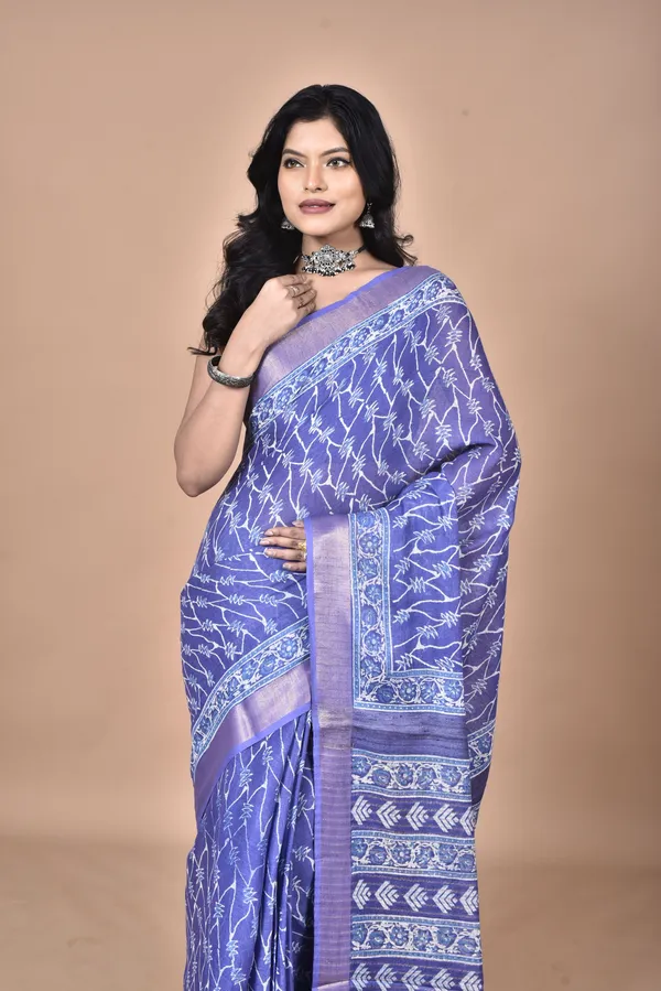 Dark_Blue_Tissue_Linen_Saree_with_Hand_Screen_Print