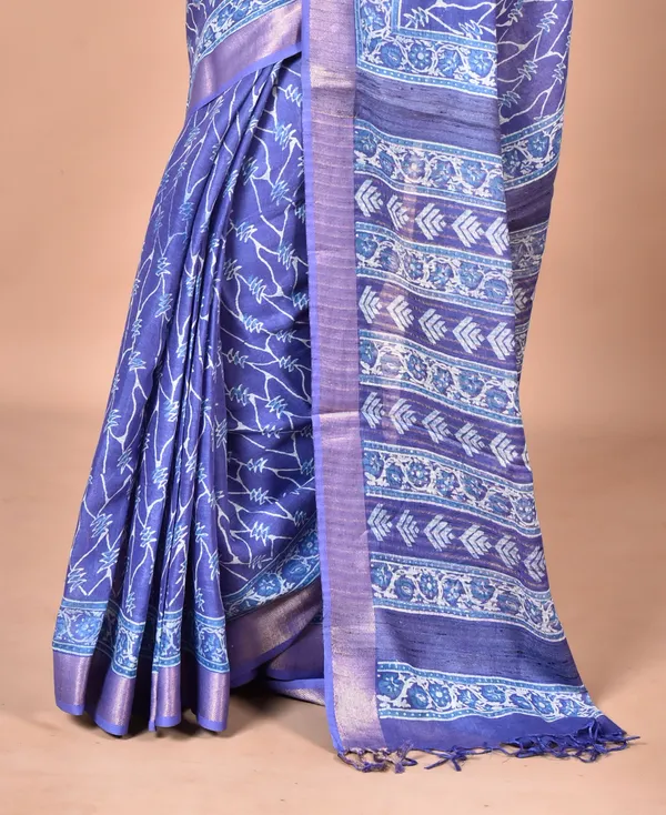 Dark_Blue_Tissue_Linen_Saree_with_Hand_Screen_Print