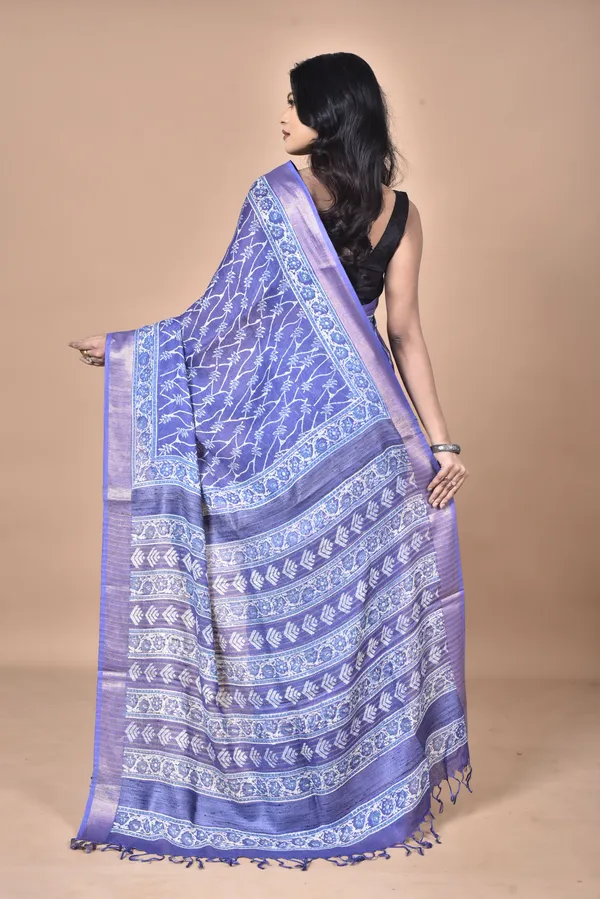 Dark_Blue_Tissue_Linen_Saree_with_Hand_Screen_Print