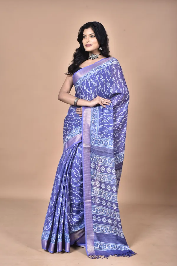 Dark_Blue_Tissue_Linen_Saree_with_Hand_Screen_Print