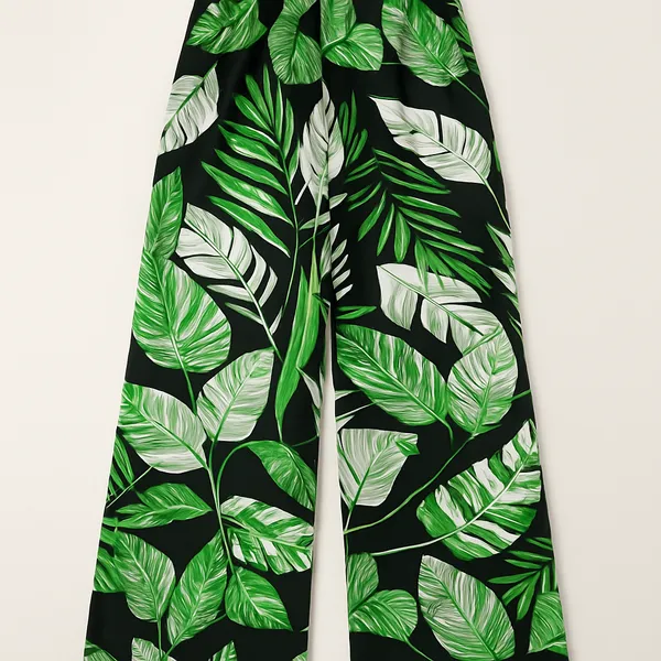 Girls_Black_Sleeveless_Top_with_Tropical_Leaf_Print_Palazzo_Set