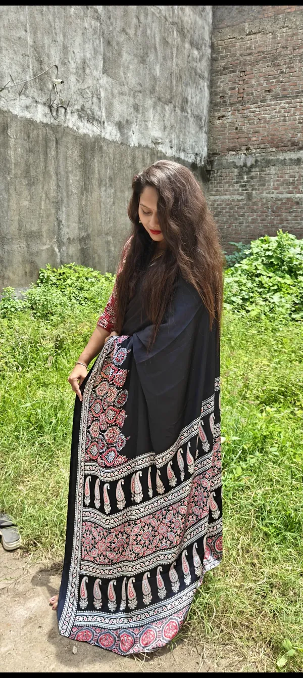black_half_and_half_ajrakh_saree