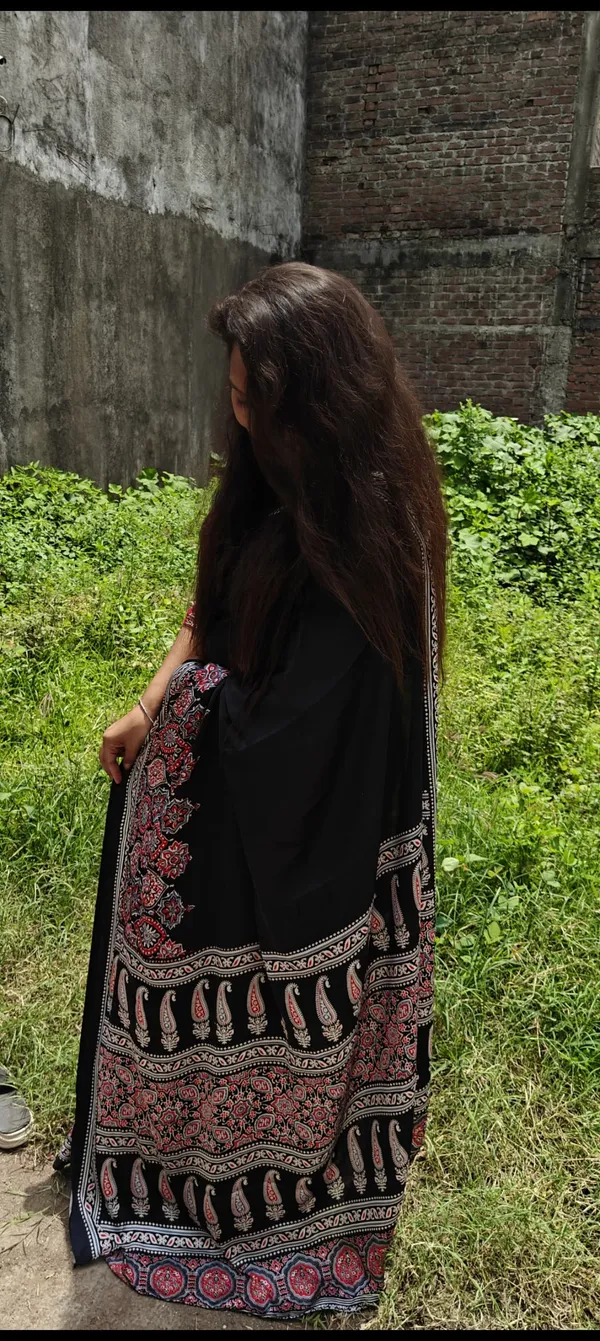 black_half_and_half_ajrakh_saree