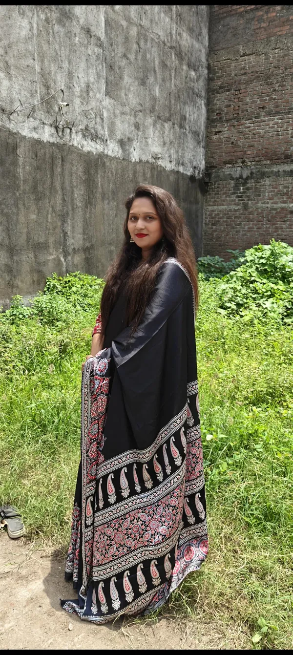 black_half_and_half_ajrakh_saree