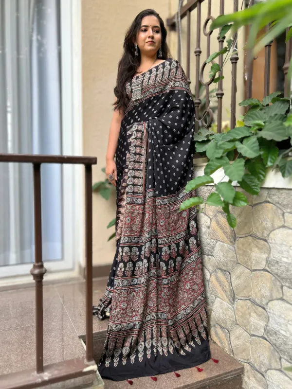 BLACK_AJRAKH_LOTUS_SAREE