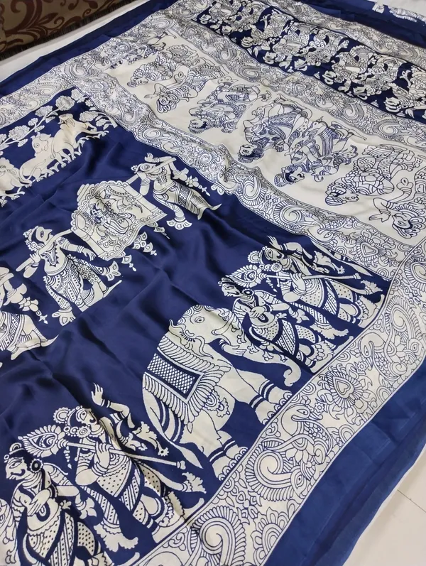 KALAMKARI_TEAL_AND_WHITE_SAREE