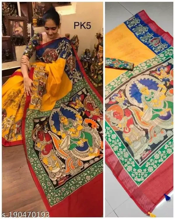 Multi_Colour_Linen_Saree_With_Unstitched_Blouse_Piece_For_Women