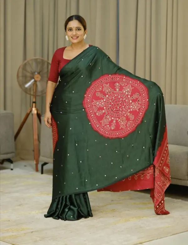 GREEN_RED_KASUMBO_MIRROR_SAREE
