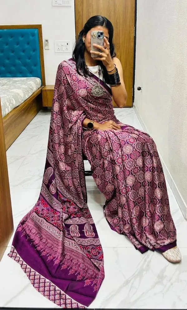 Vibrant_Magenta_Ajrakh_Saree_–_Handcrafted_Heritage