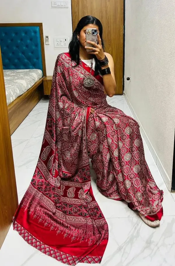 Vibrant_Maroon_Ajrakh_Saree_–_Handcrafted_Heritage