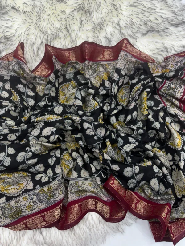 New_Pure_Black_Mangalkari_Viscouse_Silk_Print_n_Weaving_Work_Fancy_Designer_Festive_Wear_Saree_for_Women