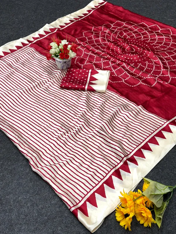 RED_AND_WHITE_LINING_SAREE_WITH_FLOWER_BINDI_PALLU