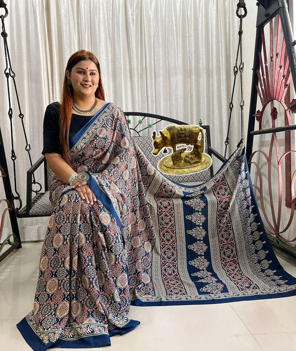 TEAL_COLOR_AJRAKH_SAREE
