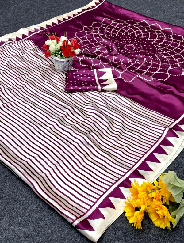 WINE_AND_WHITE_LINING_SAREE_WITH_FLOWER_BINDI_PALLU