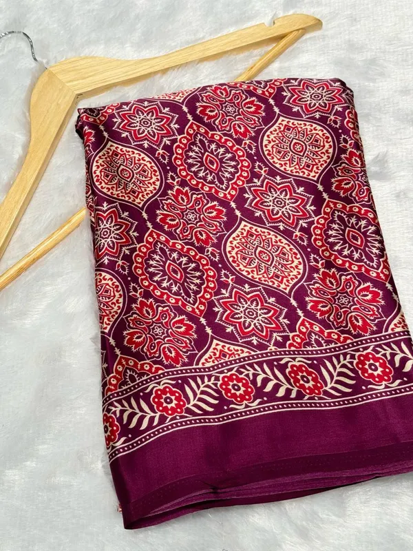 WINE_COLOR_AJRAKH_SAREE