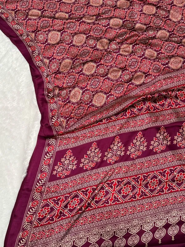 WINE_COLOR_AJRAKH_SAREE