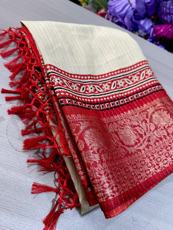 TRADITIONAL_CREAM_AND_RED_COLOR_WITH_BEAUTIFULL_GOLDEN_WEVING_SAREE_WITH_LESS_BORDER