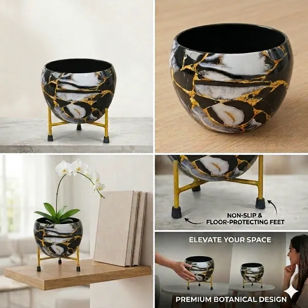 6_Inch_Hand-Painted_Metal_Pot_with_Stand_|_Decorative_Tabletop_Planter_|_for_Home_&_Office