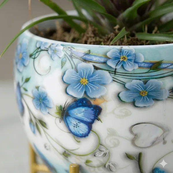 6_Inch_Hand-Painted_Metal_Pot_with_Stand_|_Decorative_Tabletop_Planter_|_for_Home_&_Office