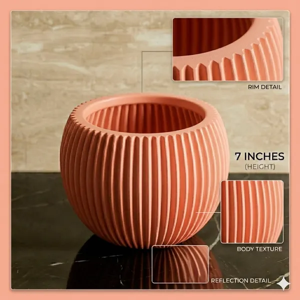Modern_peach_Textured_Melon_Planter__Durable_Plastic_Pot_for_Balcony_&_Living_Room