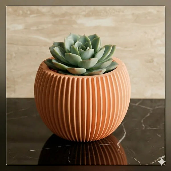 Modern_peach_Textured_Melon_Planter__Durable_Plastic_Pot_for_Balcony_&_Living_Room