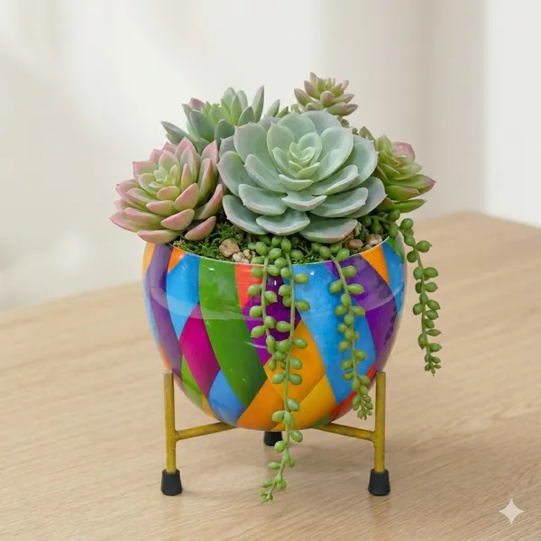 Hand-Painted_Metal_Pot_with_Stand_|_Decorative_Tabletop_Planter_for_Home_&_Office_|6_Inch