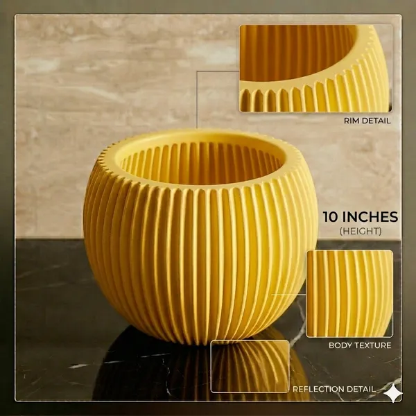 Modern_yellow_Textured_Melon_Planter__Durable_Plastic_Pot_for_Balcony_&_Living_Room